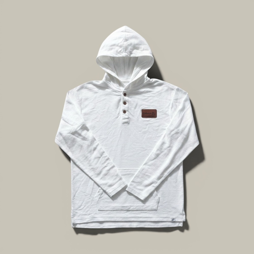 Blue 84 Caltech Henley Hoodie Mens Large White Textured Pullover Kangaroo Pocket